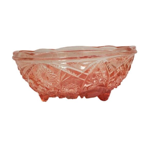 Imperial Nucut Pink Glass, Star & Fan Pattern 7" Footed Bowl Candy Dish Nut - Picture 1 of 4
